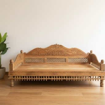 Mango Wood Bed with Carved Design