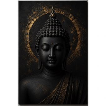 Black Buddha Canvas Painting 50 x 75 cm printed in high resolution on premium canvas with a firmly stretched wooden frame for elegant home and office wall d&eacute;cor.
