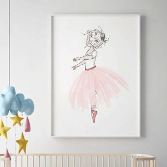 Little Pink Ballerina Girl Wall Art Print