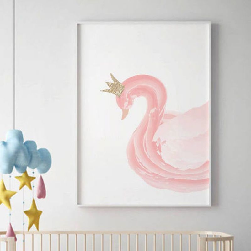 Pink Swan Glitter Crown Wall Art Print
