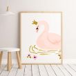 Pink Floral Swan Wall Art Print