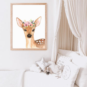 Floral Watercolour Deer Wall Art Print