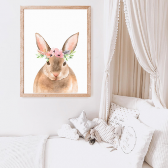 Floral Watercolour Bunny Wall Art Print