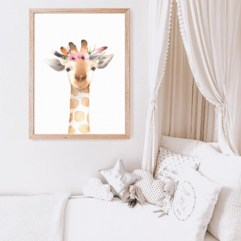 Floral Watercolour Giraffe Wall Art Print