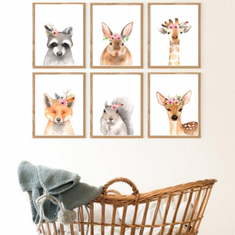 Set Of 6 - Watercolour Woodland Animals Wall Art Prints