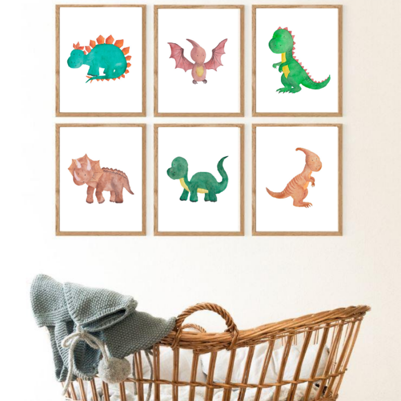 Set Of 6 Dinosaur Watercolour Wall Art Prints