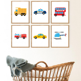 Set Of 6 Transport Wall Art Prints